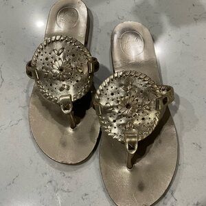 Jack Rogers Georgica Studded Leather Whipstitched Slip On Sandals in Platinum